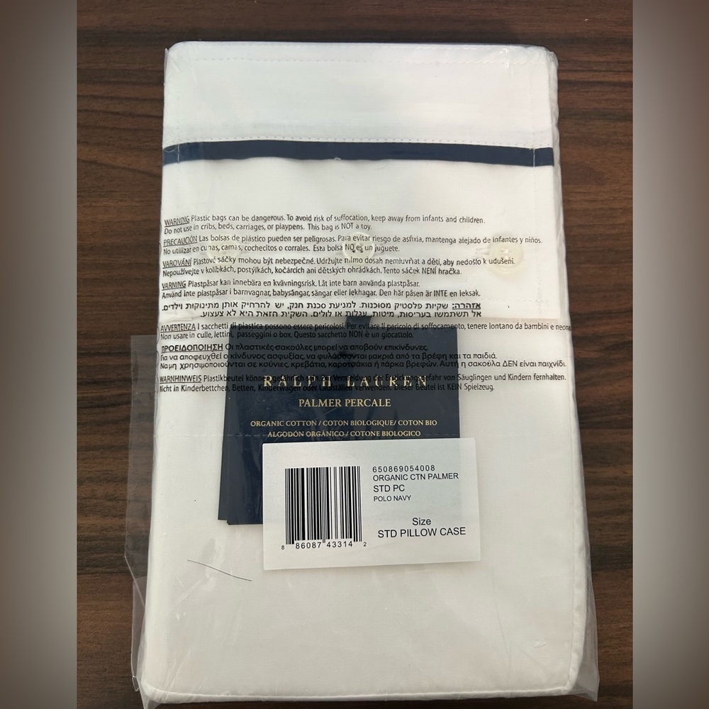 Ralph Lauren Organic Cotton Palmer Percale 2 Standard Pillowcases Polo Navy